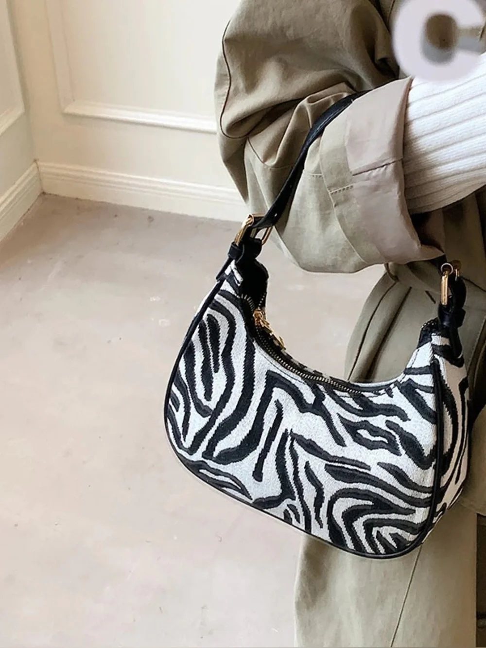 Montana West Black & White Zebra Print Fabric & Vegan Leather Hobo Shoulder Bag